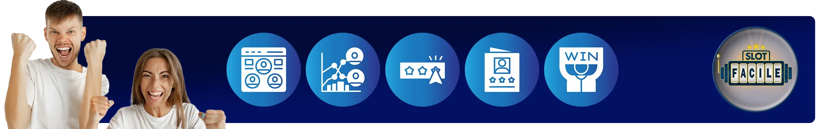 icone di statistica slot online ragazzo e ragazza che esultano