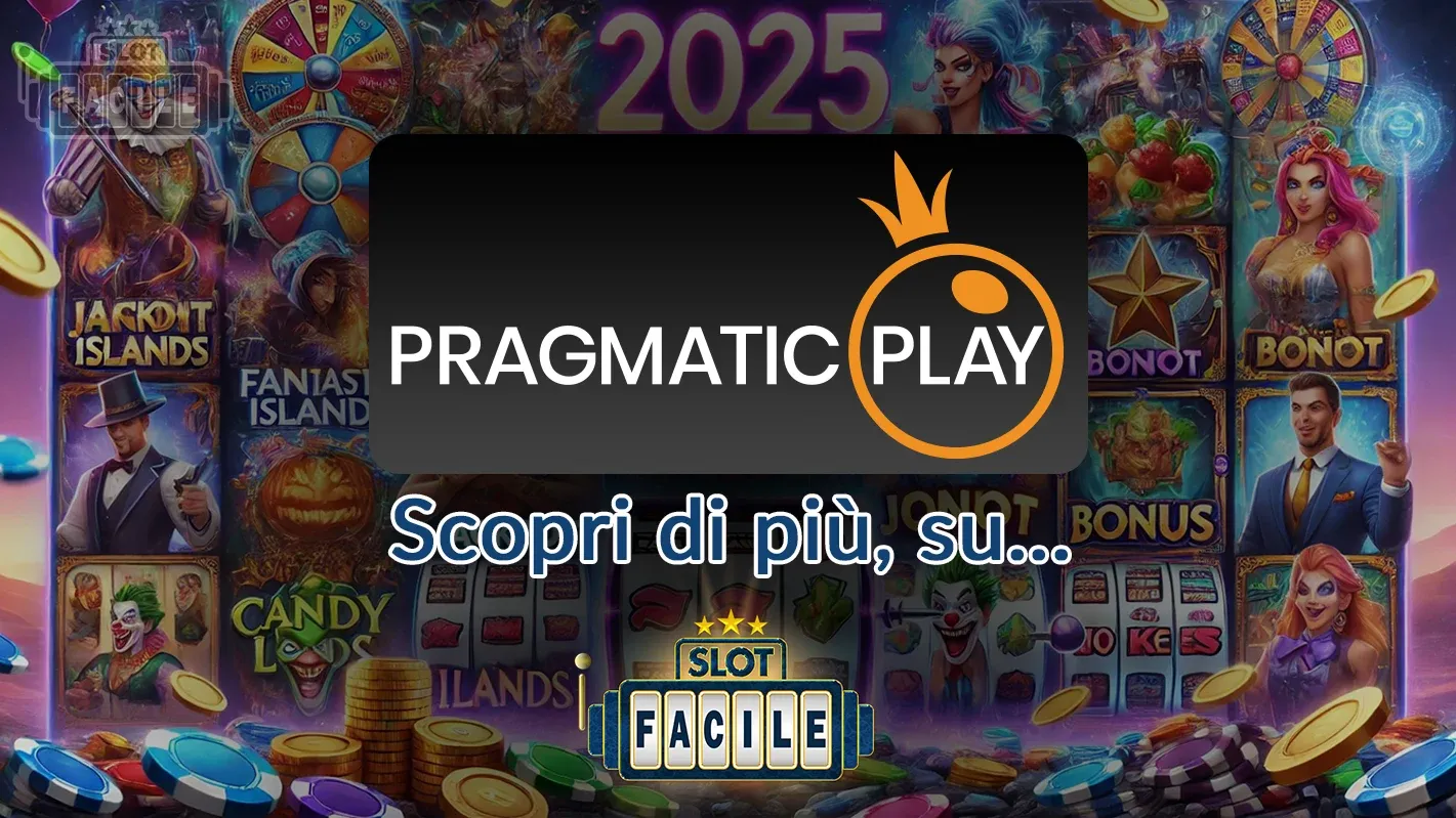 background slot più logo in evidenza del provider pragamatic play e in basso il logo slotfacile